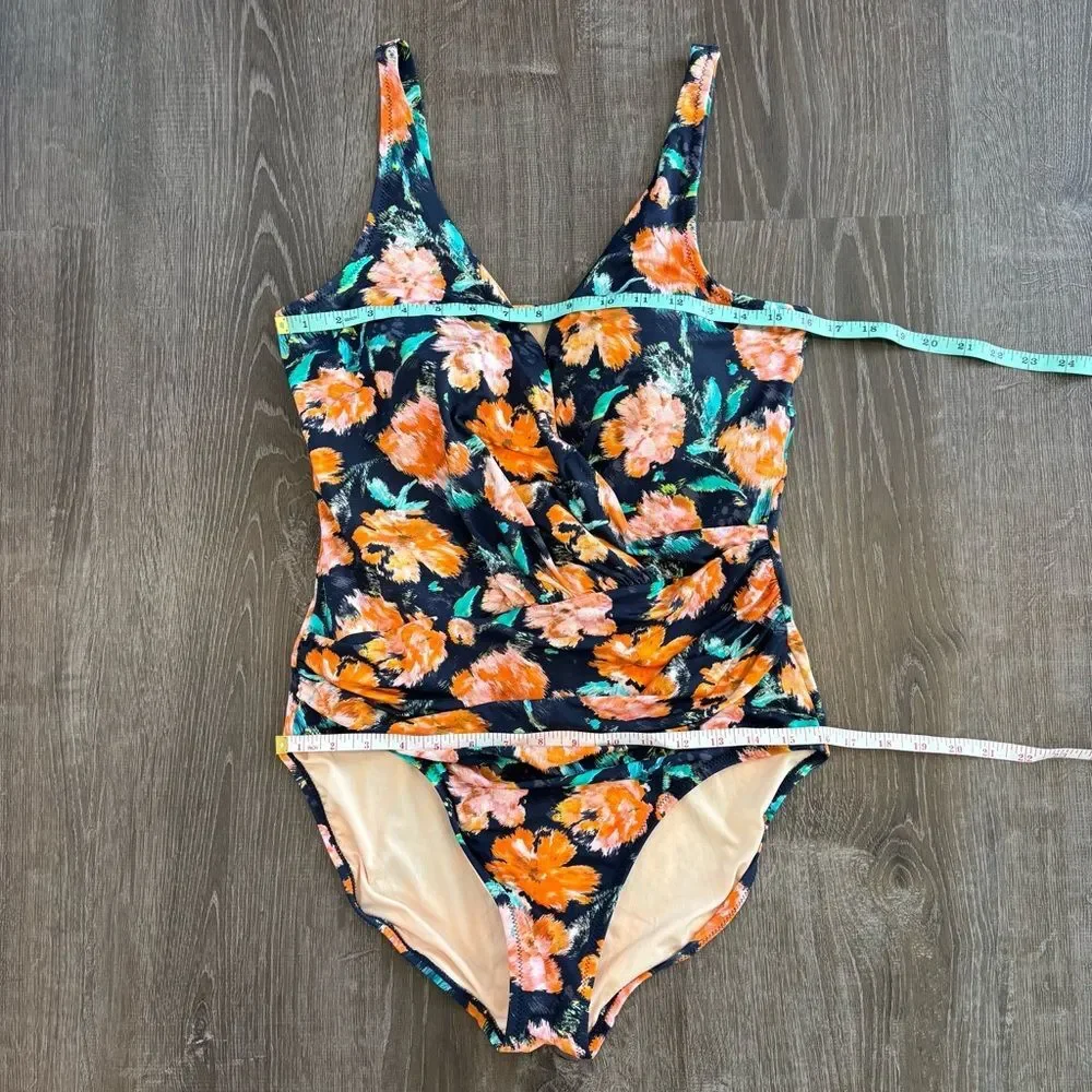 Garnet Hill Floral Ruched Crossover One-Piece Swimsuit 12